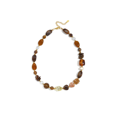 Donkerbruin - beige mixed chunky kralenketting
