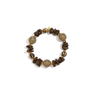 Donkerbruine chunky kralenarmband met glitter Cato