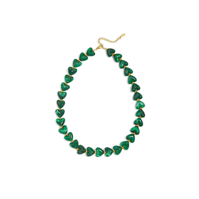 Donkergroene marble hartjes kralenketting Lieve