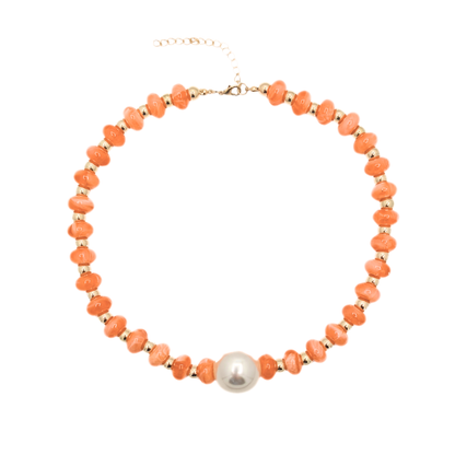 Oranje donut kralenketting met grote parel
