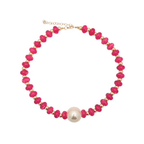 Donut kralenketting met grote parel roze