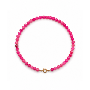 Fuchsia kralenketting met natuursteen-effect en goudkleurig boeislot