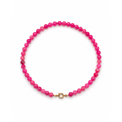 Fuchsia kralenketting met natuursteen-effect en goudkleurig boeislot