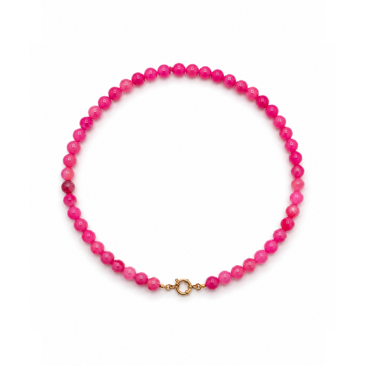 Fuchsia kralenketting met natuursteen-effect en goudkleurig boeislot