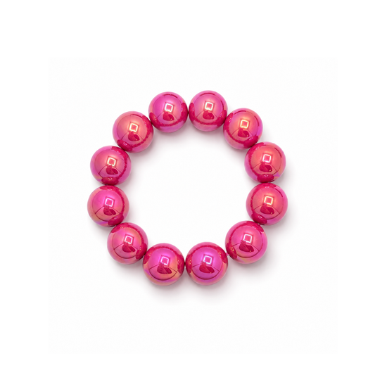 Fuchsia metallic grote kralenarmband Eva met glanzende ronde kralen