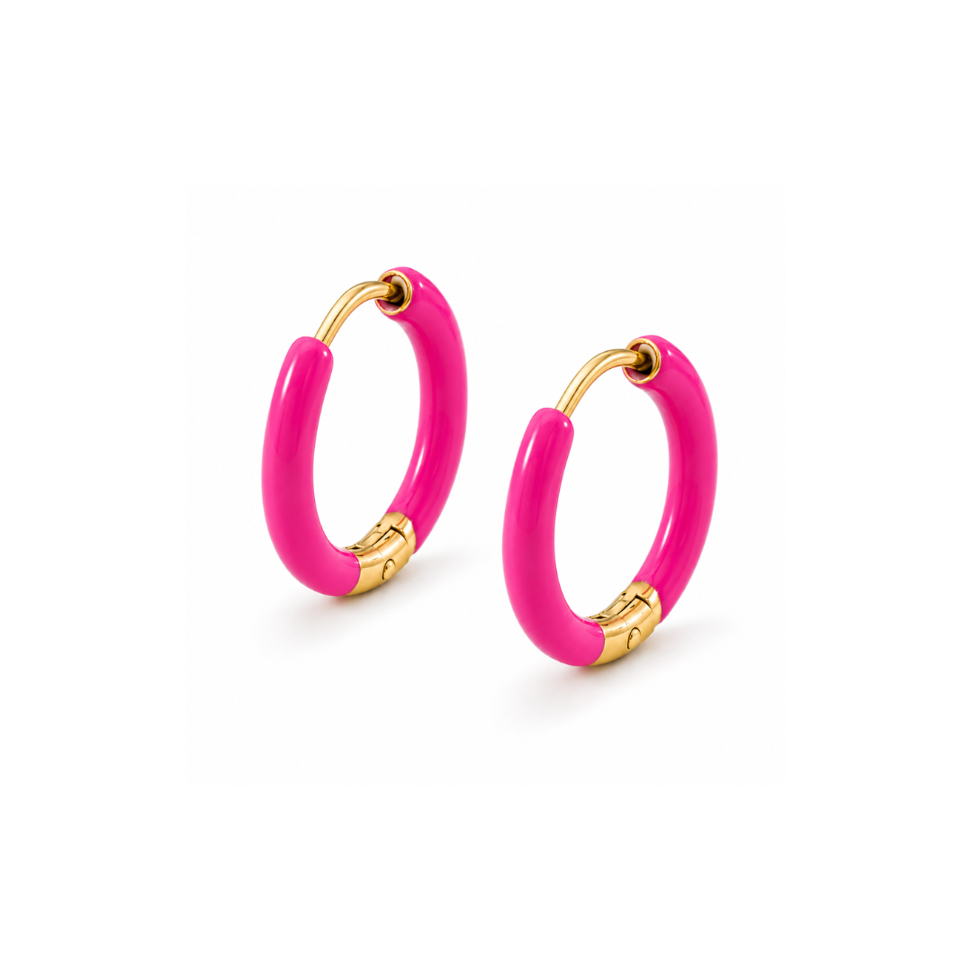 ALT-tekst
fuchsia oorringetjes Eli met goudkleurige details