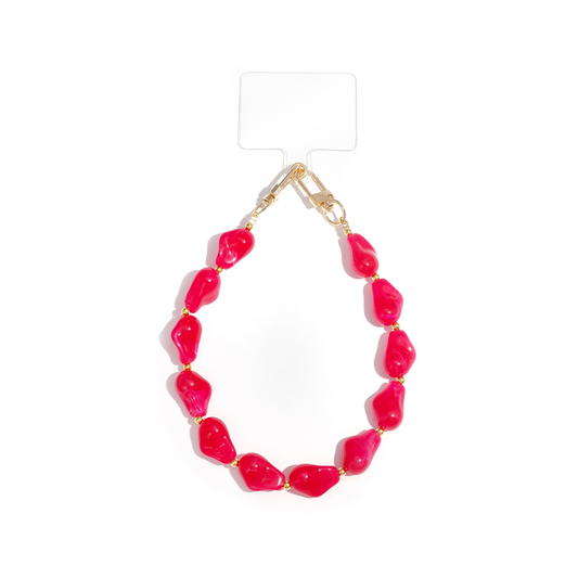 Fuchsia chunky telefoonkoord met marble kralen en gouden sluitingen
