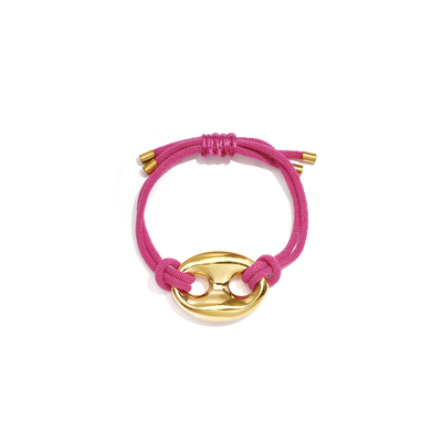 Fuchisa satijnkoord armband met gouden bean sluiting