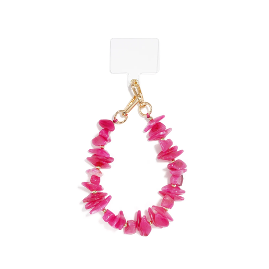 Fuchsia telefoonkoord met chunky natuursteen look kralen en gouden details
