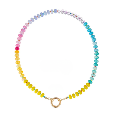 Geel-roze-blauwe glazen kralenketting Ibiza Style