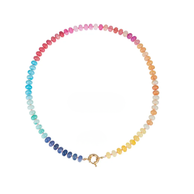 Blauw-gele glazen kralenketting Ibiza Style