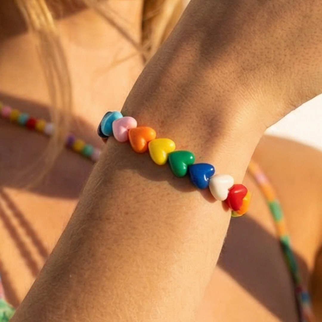Arm Gekleurde hartjes kralenarmband met multicolor kralen