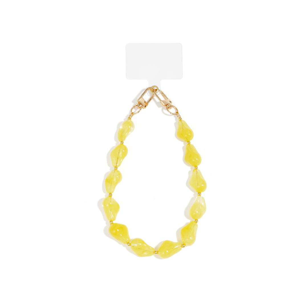 Gele chunky telefoonkoord met marble kralen en gouden sluitingen