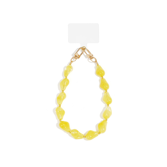 Gele chunky telefoonkoord met marble kralen en gouden sluitingen