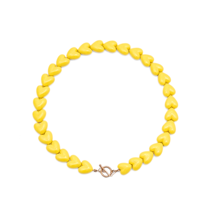 Gele hartjes kralenketting met gouden frontsluiting Ibiza style dames ketting Casa Jadel