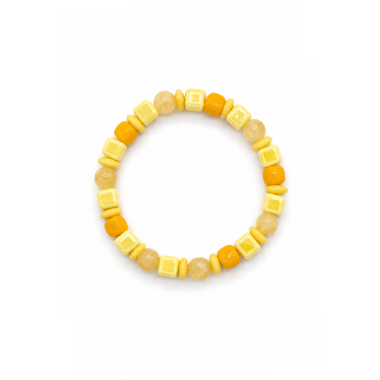 Gele squared en glazen kralenarmband Sunny van Casa Jadel