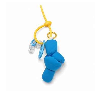 Gele zip-tie tashanger met blauwe puffy knoop