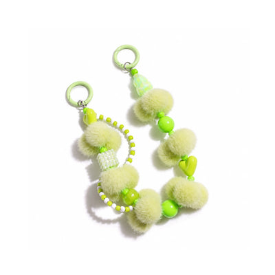 Gifgroene pompom en popkralen tashanger