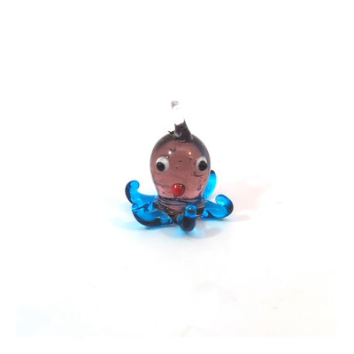 Glazen roze-blauwe octopus bedel met blauwe tentakels en speels design