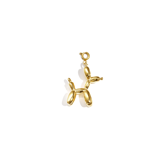 Gouden ballon hond bedel voor ketting of armband met knipje.