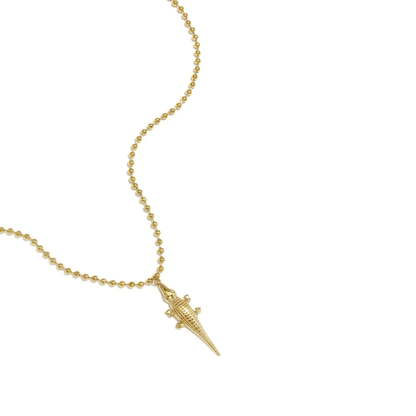 Gouden bolletjes ketting met krokodil hanger van stainless steel.