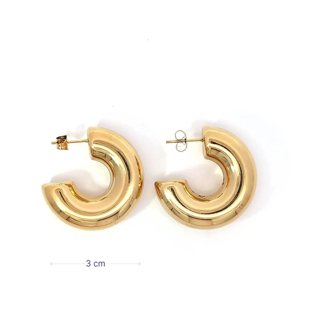 Gouden chunky oorringen van 3 cm met glanzende afwerking afmeting