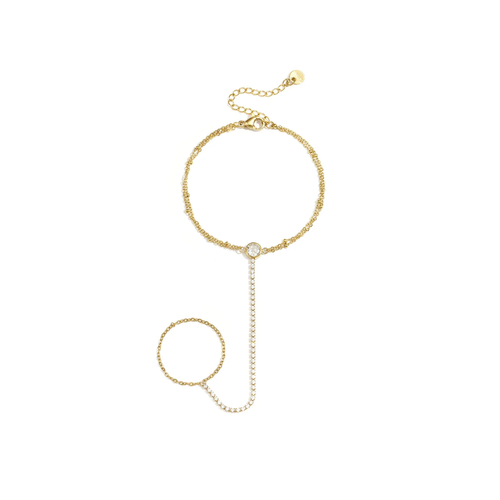 Gouden handchain armband met ring tennisarmband