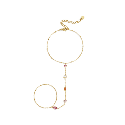Gouden hand chain met gekleurde strass steentjes