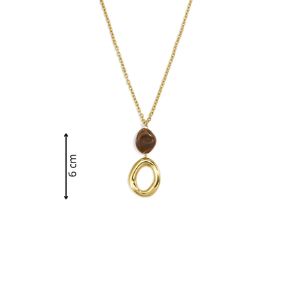 Gouden ketting met bruine marble kraal en organische goudkleurige hanger van Casa Jadel afmeting