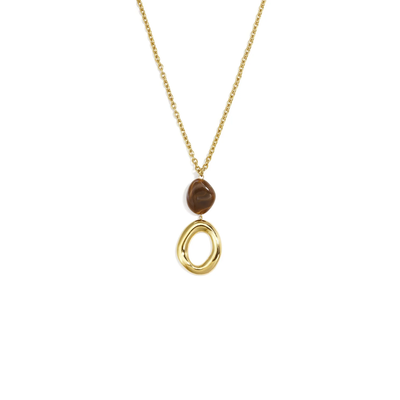 Gouden ketting met bruine marble kraal en organische hanger