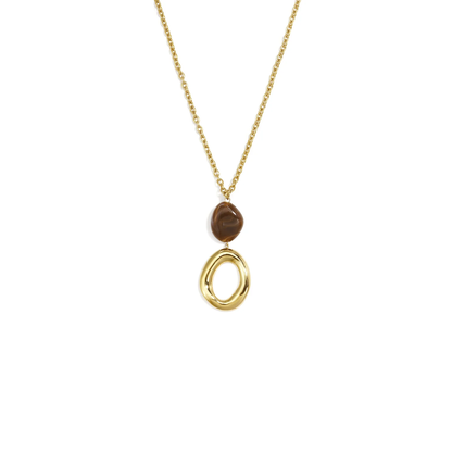 Gouden ketting met bruine marble kraal en organische goudkleurige hanger van Casa Jadel