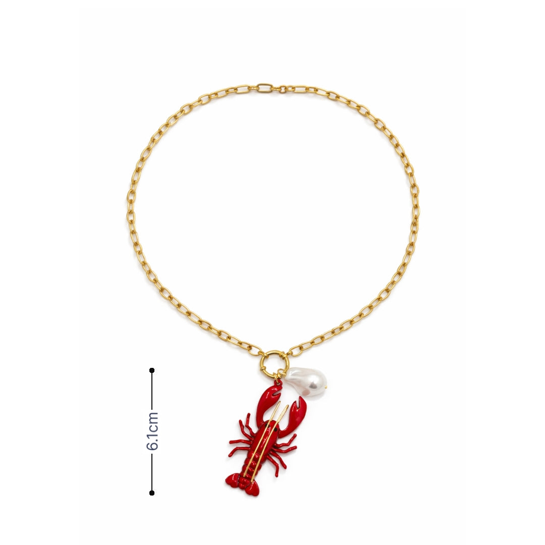 Gouden schakelketting met rode koraal bedel en witte parel hanger afmeting