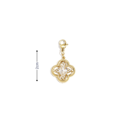 gouden klaver bedel met zirkonia strass steen en klipje voor ketting of armband afmeting