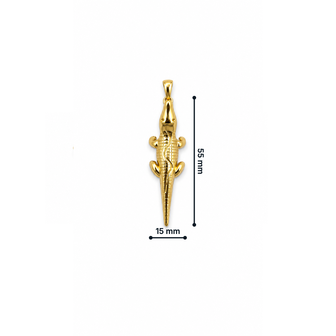 Gouden krokodil bedel met gedetailleerde afwerking voor ketting of armband van Casa Jadel, afmeting.