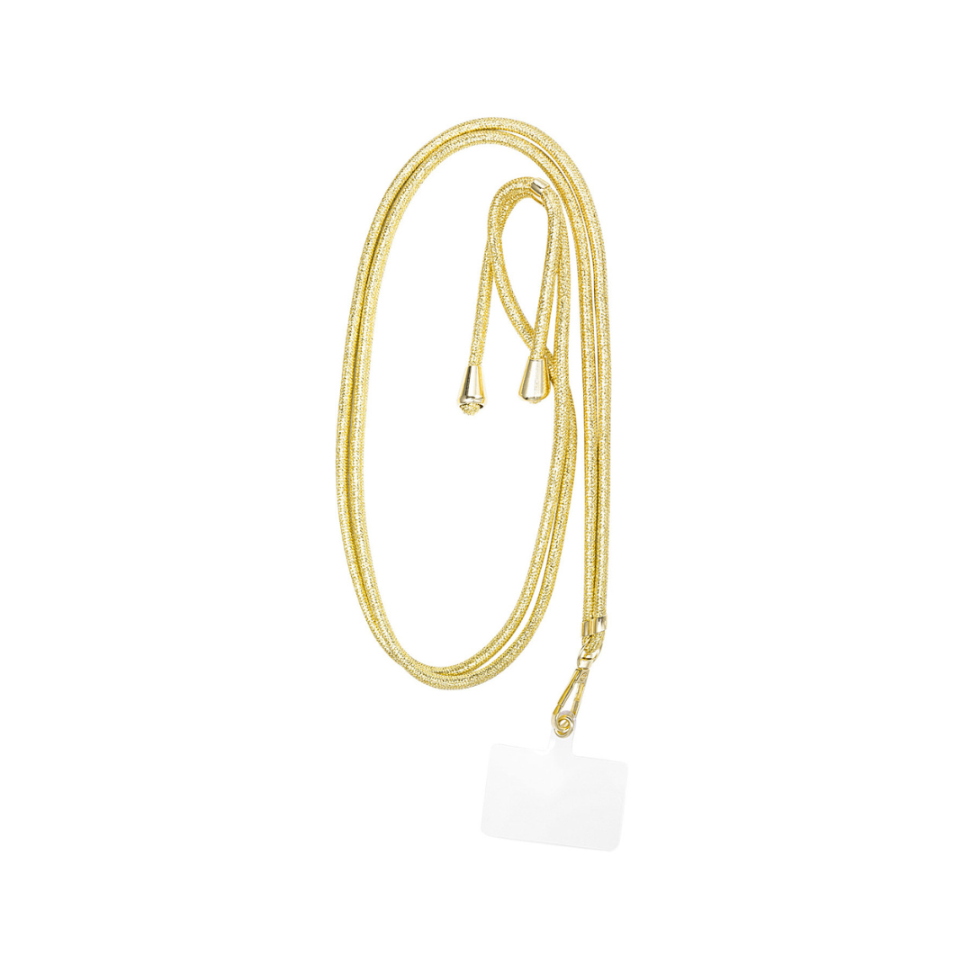 Gouden lang telefoonkoord rope met luxe goudkleurige details en crossbody draagfunctie