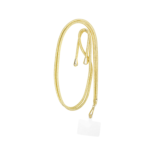 Gouden lang telefoonkoord rope met luxe goudkleurige details en crossbody draagfunctie