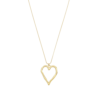 Gouden lange ketting met groot open statement hart in organische vorm