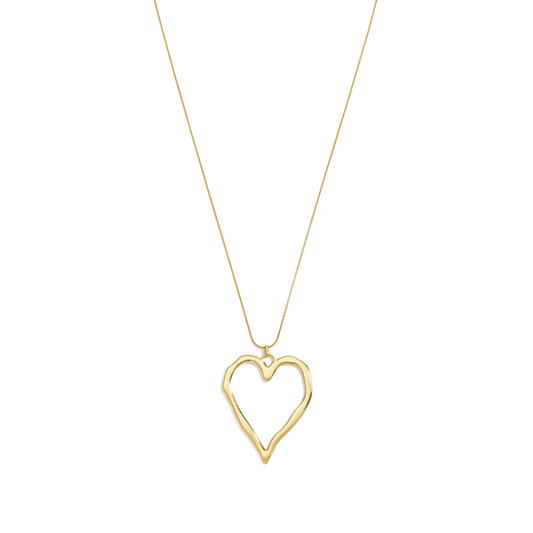 Gouden lange ketting met groot open statement hart in organische vorm