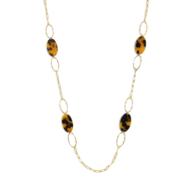 Gouden lange ketting met panterprint schakels