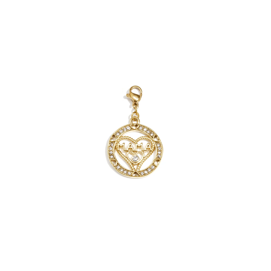 Gouden mama bedel met hart en steentjes voor ketting of armband.