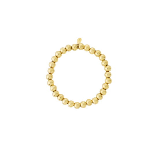 Gouden massieve kralenarmband met glanzende 7 mm kralen van roestvrij staal van Casa Jadel.