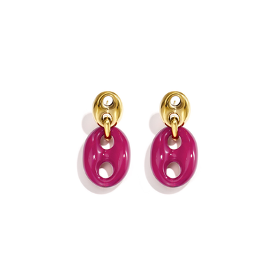 Gouden oorbellen met fuchsia  bean