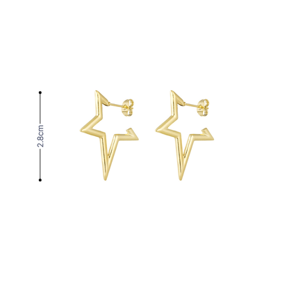 Detailfoto van gouden oorknopjes met open ster design