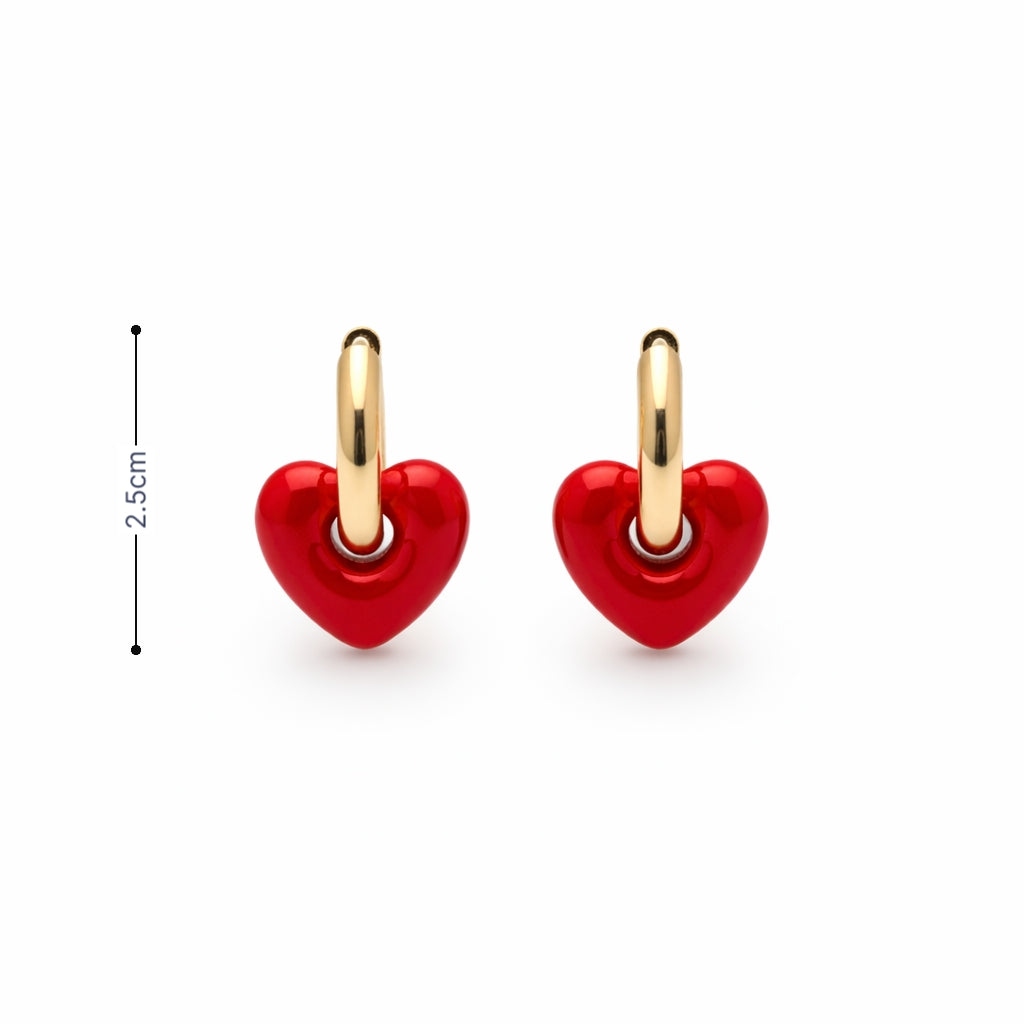 Gouden oorringen beau dames met rood hartje oorbellen afmeting
