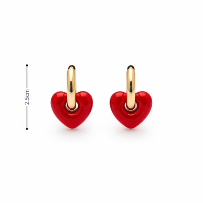 Gouden oorringen beau dames met rood hartje oorbellen afmeting