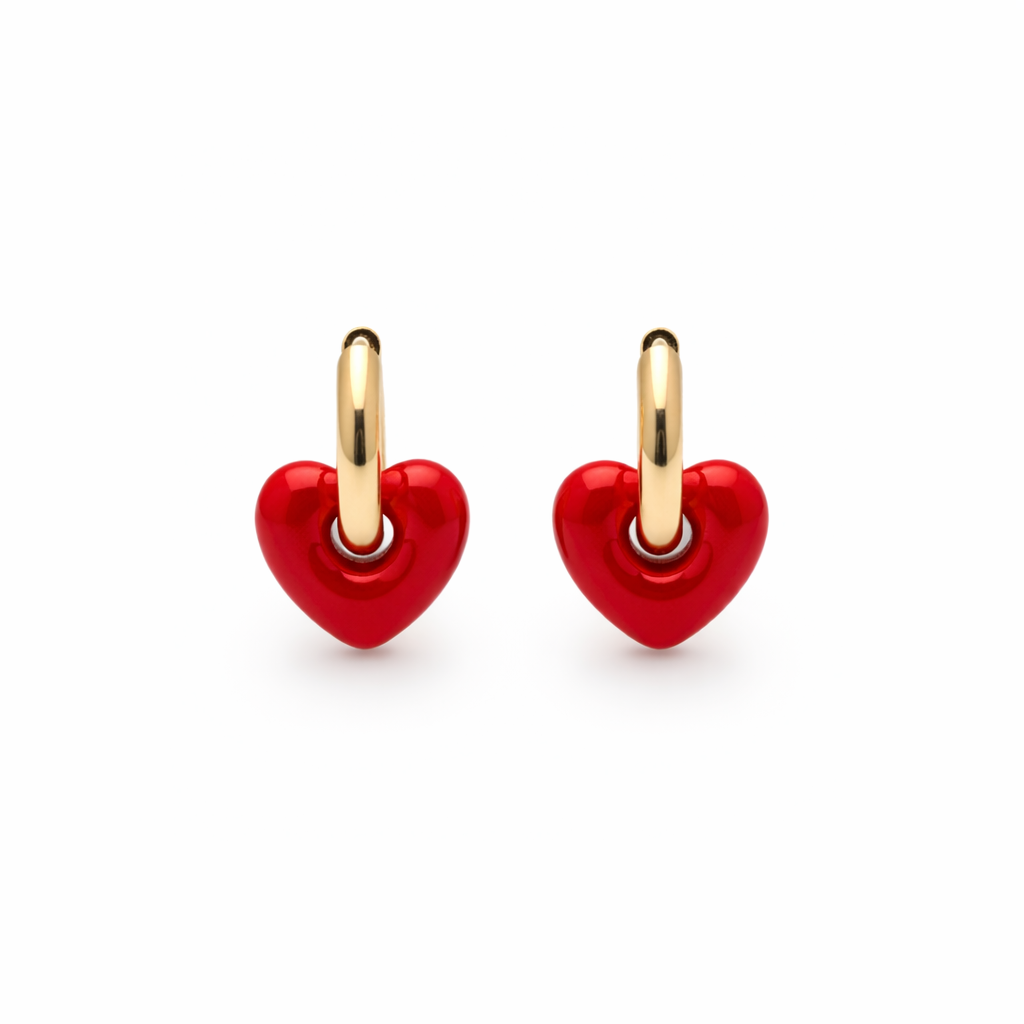 Gouden oorringen beau dames met rood hartje oorbellen