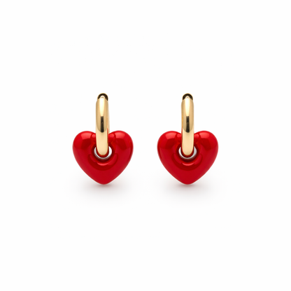 Gouden oorringen beau dames met rood hartje oorbellen