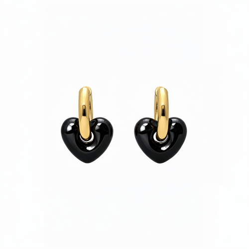 Gouden oorringetjes met zwart hartje