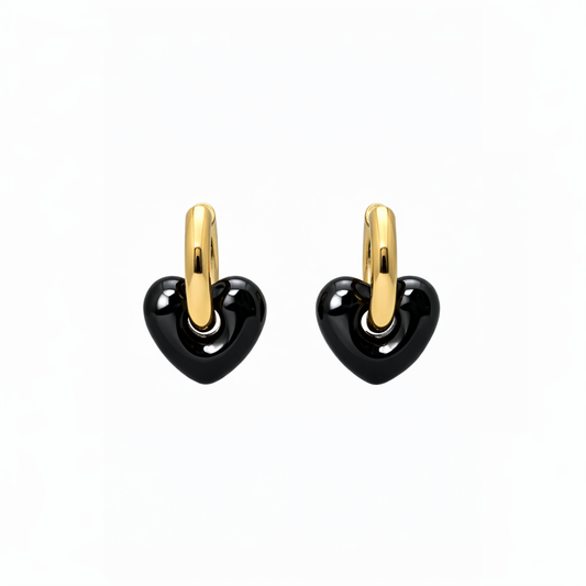 Gouden oorringen beau dames met zwart hartje oorbellen