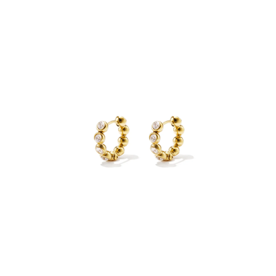 Gouden oorringen met bolletjes en strass steentjes